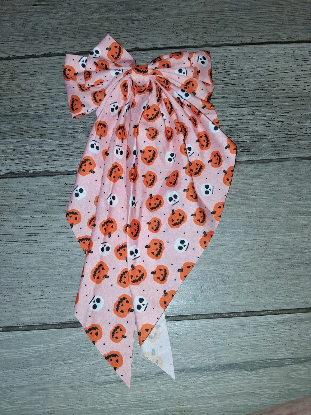 Girls Pink Halloween Pumpkin Bow Scarf Hair Accessory